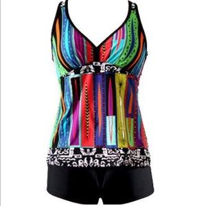 Racerback Padded Printed Tankini Top and Shorts